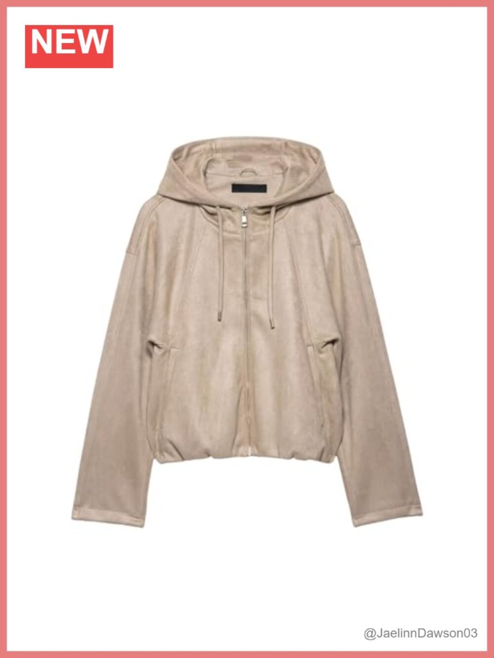 Faux Suede Hooded Bomber Jacket Cropped Drawstring Zipper Pockets Oversized